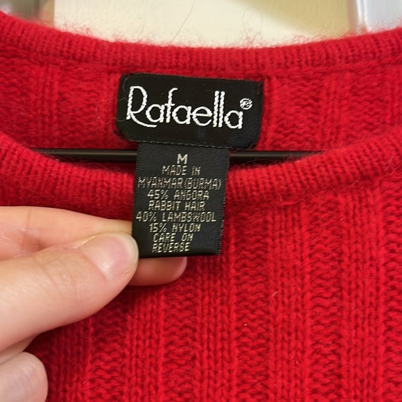 Vintage Rafaella Angora Lambswool Nylon Blend Red Ribbed Sweater - Size Medium - Picture 7 of 8